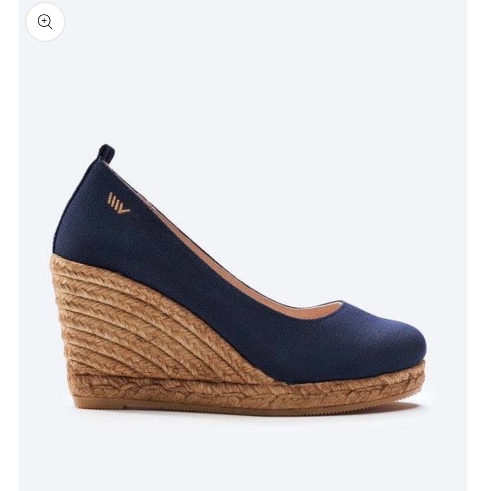 Viscata Marquesa Canvas Wedge Pumps, Navy, Size 6.5